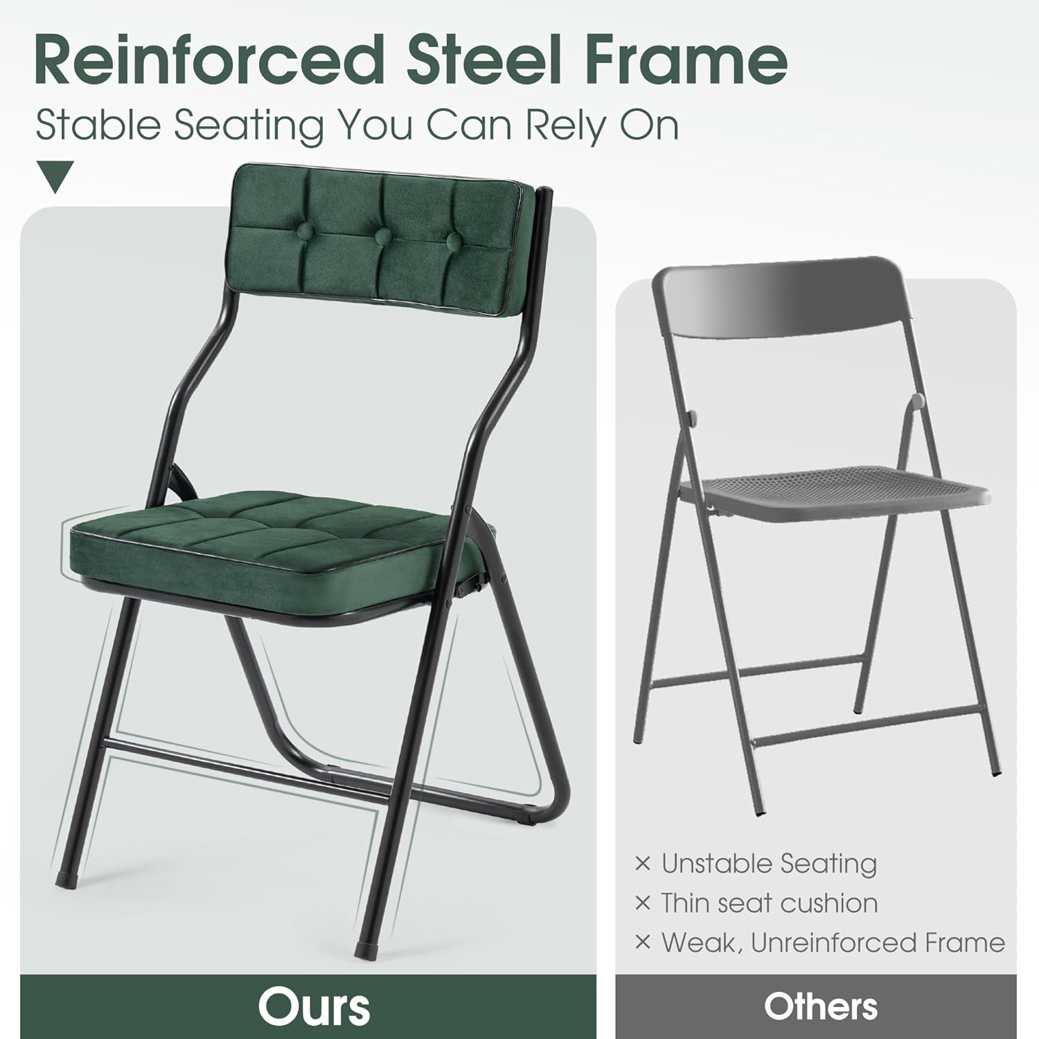 Padded Folding Chairs Set of 4, Heavy Duty Folding Chairs with Cushion, Portable and Comfortable Sets for Dining, Office, Party, Card Table Green