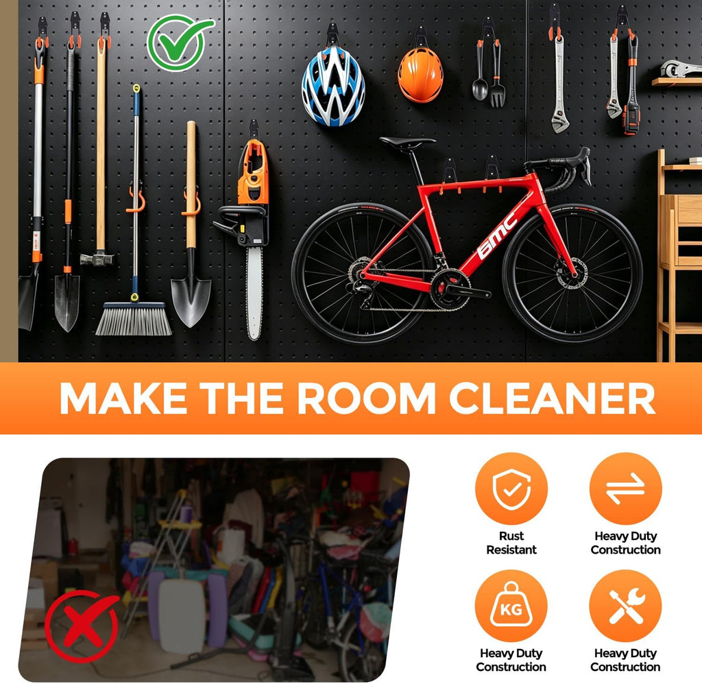 Garage Hooks 16 Pack Utility Steel Garage Storage Hooks with Anti-Slip Coating, Heavy Duty Mount Hooks for Hanging Bike, Ladder Garden Tool Organizer