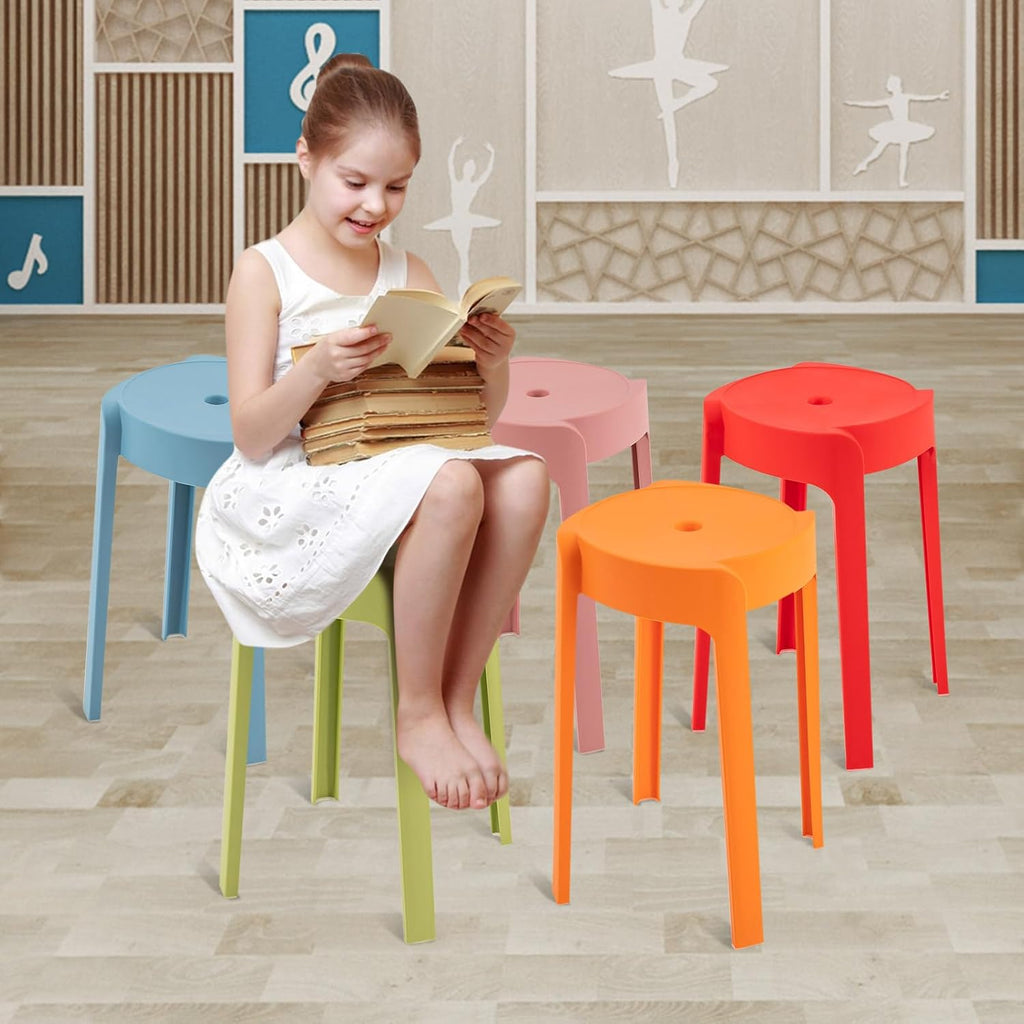 5 Pack Plastic Stackable Stools, 18 Inch Colorful Round Classroom Stools for School, Kindergarten, Home & Office