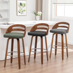 Counter Stools Set of 2, 25 inch Mid Century CounterStools with Walnut Crafts, Bentwood Curved Back, Upholstered Tech Fabric, Kitchen Island Stools for Cafe/Pub/Island (Gray, 25" Seat Height)