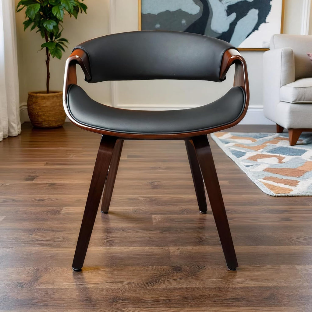 Fohfurniture Set of 2 Elegant Wide Bentwood Dining Chairs for Home Office, Upholstery Modern PU Leather Kitchen Chairs for Living Room, Study, and Dining Room (Set of 2, Black)