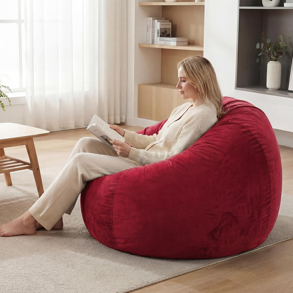 YuppieLife 4FT Foam Filled Bean Bag Chair, Lazy Sofa for Adults, Red | Ready to use, 2-in-1 design: bean bag or sofa mode, Dutch velvet cover, Machine washable, Comfortable