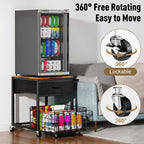 Housolution Mobile Mini Fridge Stand with Storage, Height-Adjustable Mini Beverage Fridge Table, Coffee Bar, 200 lbs Heavy-Duty Compact Refrigerator Shelf with Rolling Cabinet for Kitchen Home Office
