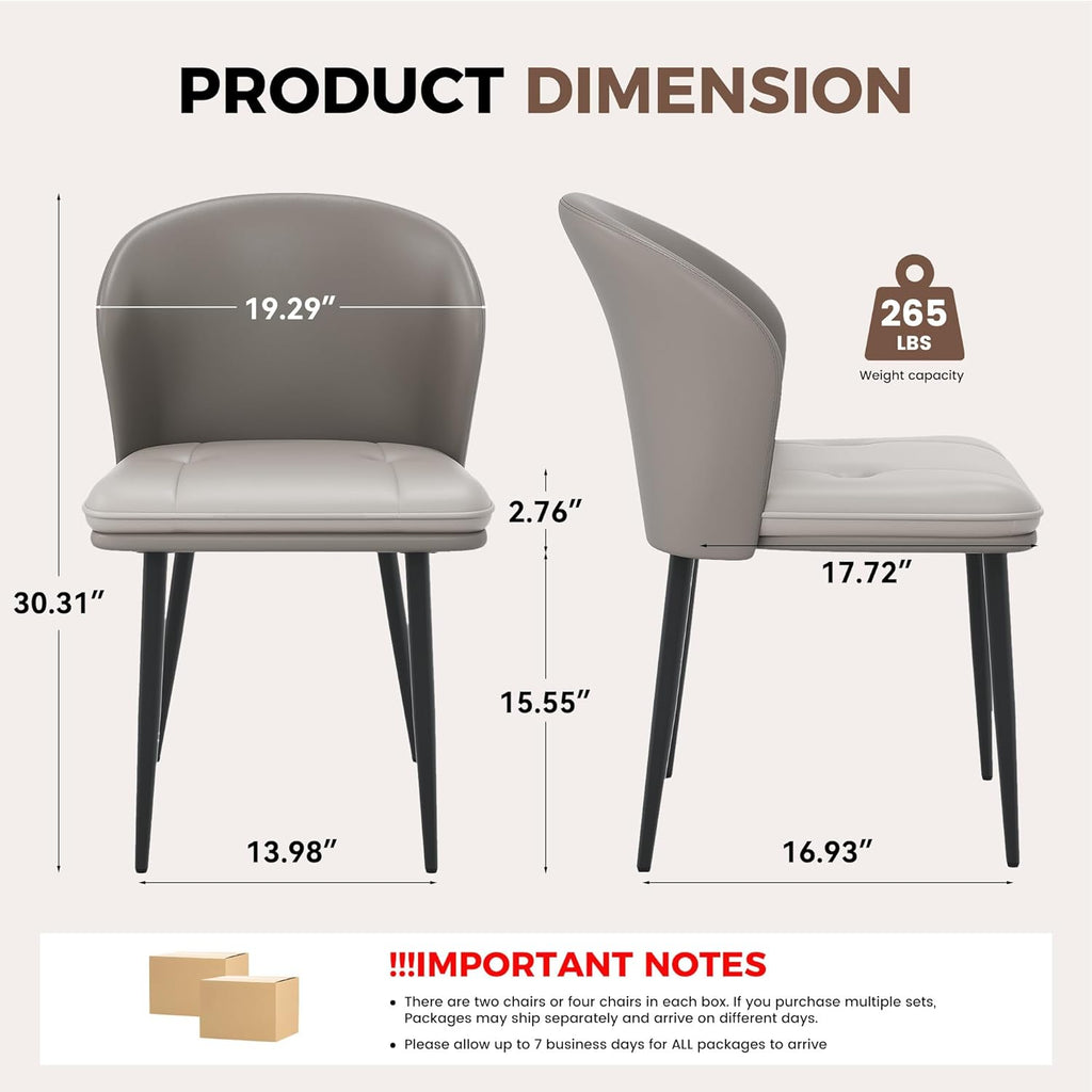 Modern Dining Chairs Set of 4, Faux Leather Upholstered Accent Chair with Metal Legs, Kitchen Side Chair with Comfortable Seat for Dining Room, Living Room, Bedroom, Light Grey