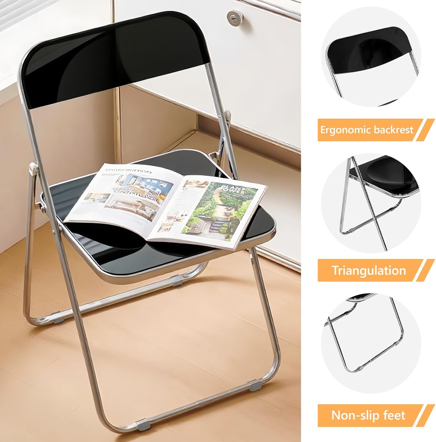 JPBSTO 2 Pack Black Plastic Folding Chairs - Executive Pair Stackable for Office Lounge, Conference, VIP Area (300lb Capacity)
