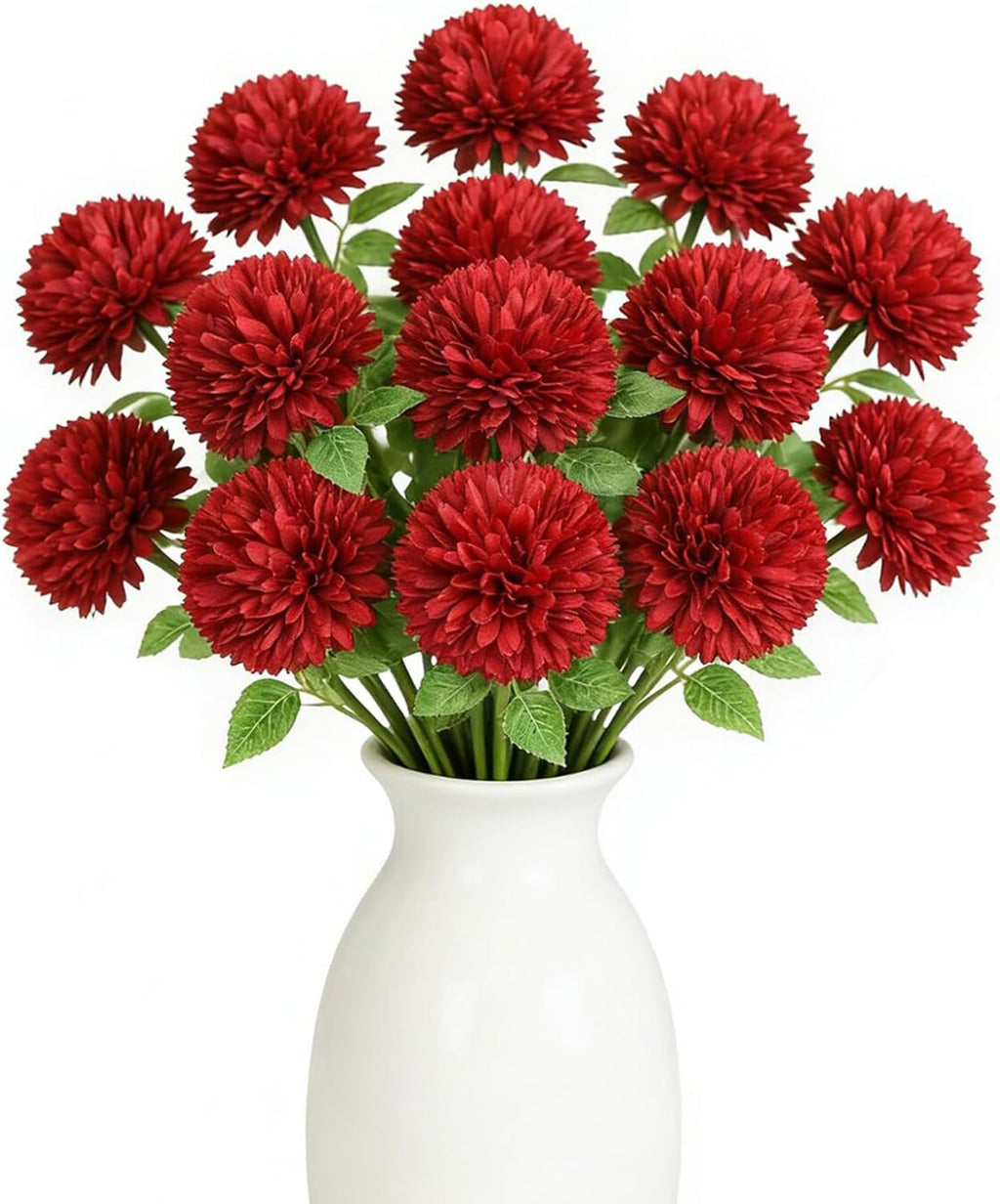 Floweroyal 12pcs Artificial Chrysanthemum Ball Flowers Silk Hydrangea Bridal Wedding Bouquet for Home Garden Party Office Coffee House Decoration