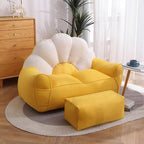 HWOEK Lazy Sofa Bean Bag Chair w/Footstool Lounger Seat - No Filler, Soft Beanbag Cover, Stuffed Animal Storage or Memory Foam Lounger Seat, Beige Yellow Stitching