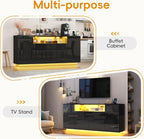 70 Inch Sideboard Buffet Cabinet with Storage, Kitchen Buffet Storage Cabinet with Power Outlets & LED Light, Coffee Bar Console Wine Bar with 2 Drawers & Door Shelves for Living Room, Kitchen, Black