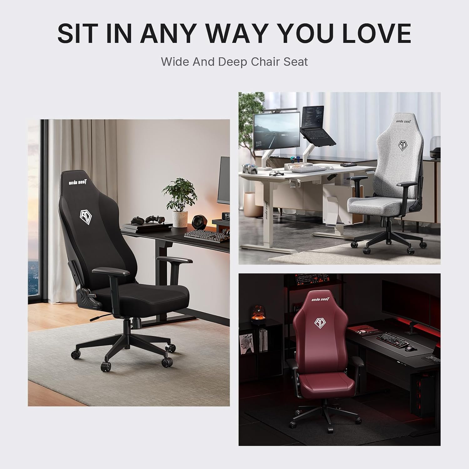 Anda Seat MANA Gaming Chairs for Adults - Ergonomic Black Fabric Game Chairs with Adjustable Armrest, Comfortable Office Chair with Lumbar Support, Heavy Duty Wide Computer Seat for Home & Work