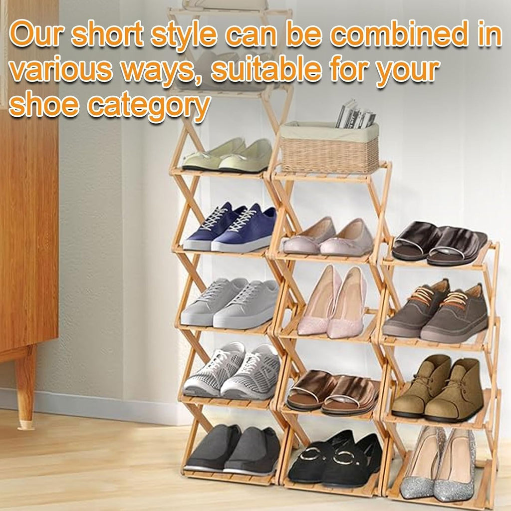 Vertical Shoe Rack Small Narrow Shoe Racks 4-Tier Folding Shoe Storage Rack No Installation Shoes Organizer Shelf Standing Storage Shoe Rack for Entryway Hallway Corridor Room Corner Storage