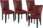 Solid Wood Dining Chairs Set of 4 with UP High Back, Modern Classic Kitchen Chairs with Upholstered Seat, Holds 300 Lbs,Easy Assembly for Dining Room, Home Office Red CY1331RD