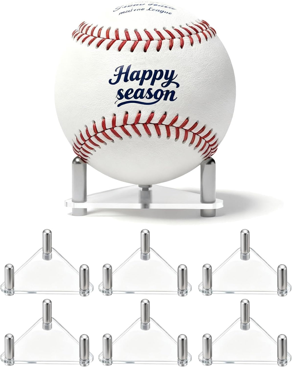 Happyseason 6-Pack Baseball Holders for Display, Clear Acrylic Ball Stand for Autographed Baseballs, Softballs, Tennis & Billiard Balls, Minimalist Rack with Stainless Steel Rods (Easy Assembly)