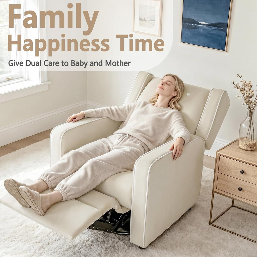 SweetGO Nursery Glider Recliner, 360° Swivel Microfiber Rocker w/Footrest | Ergonomic lumbar support, quiet glide, reinforced frame, tool-free assembly, 135° recline