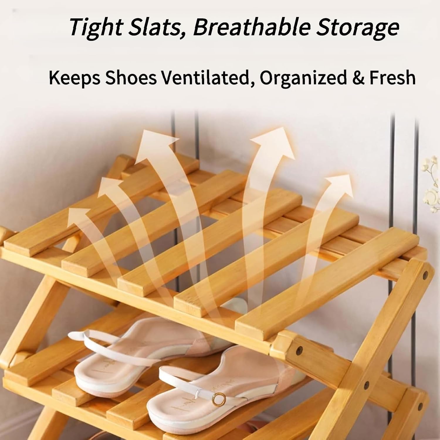 The 9-Tier No-Assembly Bamboo Rack, Folding Accordion Shoe Rack with Collapsible Vertical Design, Space-Saving Shoe Organizer for Entryway Closet Dorm (Brown, 6)