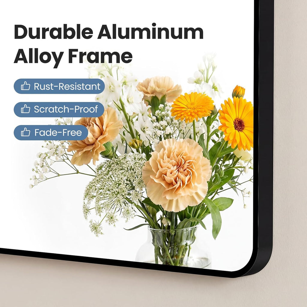 NEWBULIG 30X48 Inch Bathroom Mirror, Rectangle Wall Mirror with Rounded Corners, Black Vanity Mirrors for Bathroom Sink with Metal Frame for Bedroom, Entryway, Hangs Horizontally or Vertically