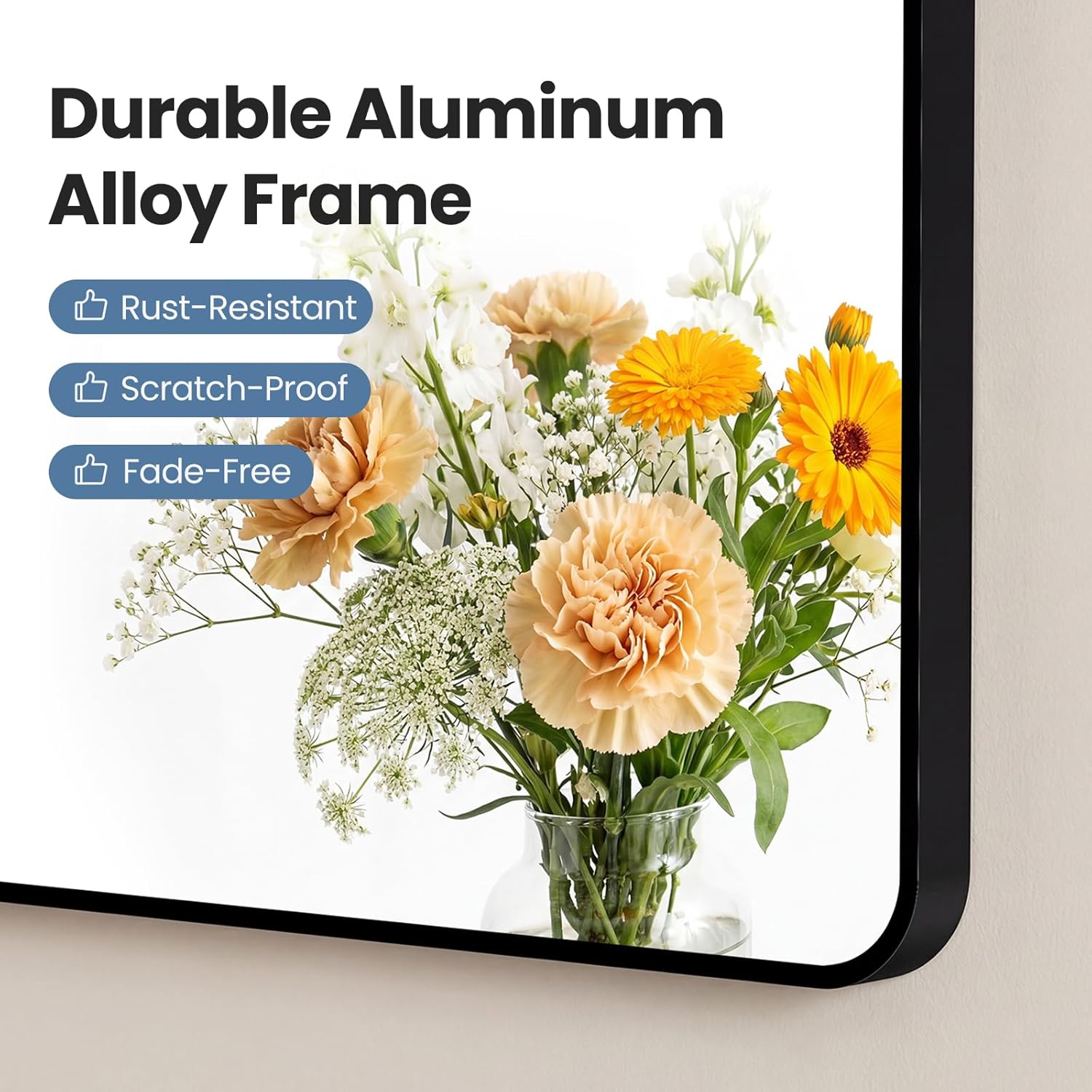 NEWBULIG 30X48 Inch Bathroom Mirror, Rectangle Wall Mirror with Rounded Corners, Black Vanity Mirrors for Bathroom Sink with Metal Frame for Bedroom, Entryway, Hangs Horizontally or Vertically