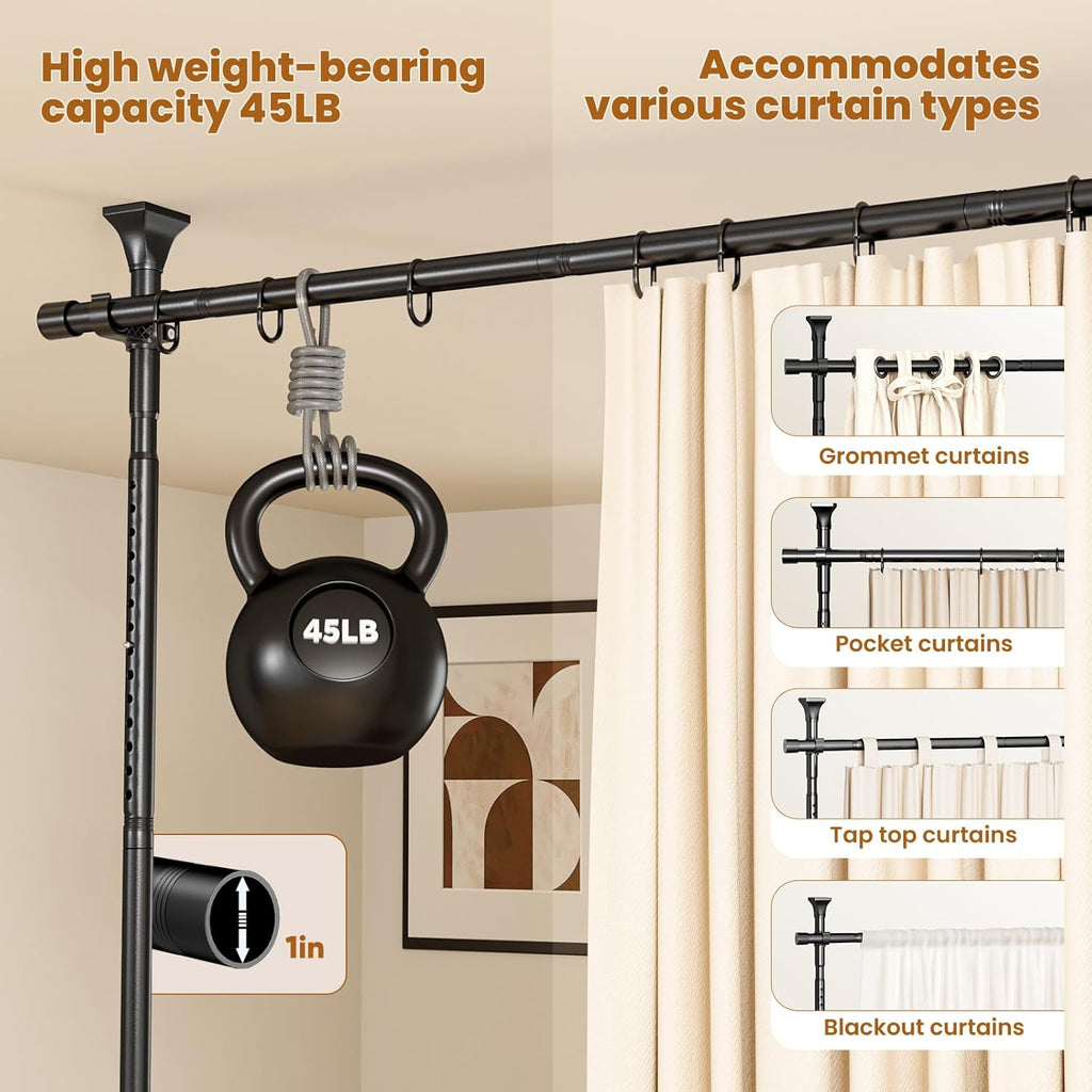 Abiglifty Room Divider Curtain Rods No Drilling, Adjustable 4-10Ft(H) Wall Divider for Room Separation, Temporary Privacy Tension Curtain Rods, Freestanding Space Room Separator, Black
