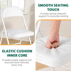 Folding Chairs 2 Pack,350 lbs Heavy Duty Metal Frame Folding Chairs with PU Leather Padded Seat,Ergonomic Portable Foldable Chair with Non-Slip Rubber Feet for Indoor Outdoor Wedding Patio Party,White