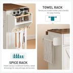 RALGEND Kitchen Island with Drop Leaf & Power Outlet, Rolling Kitchen Island Cart On Wheels, Barn Door Kitchen Island Table with Storage and Tower Rack, Island Table for Kitchen, White and Walnut