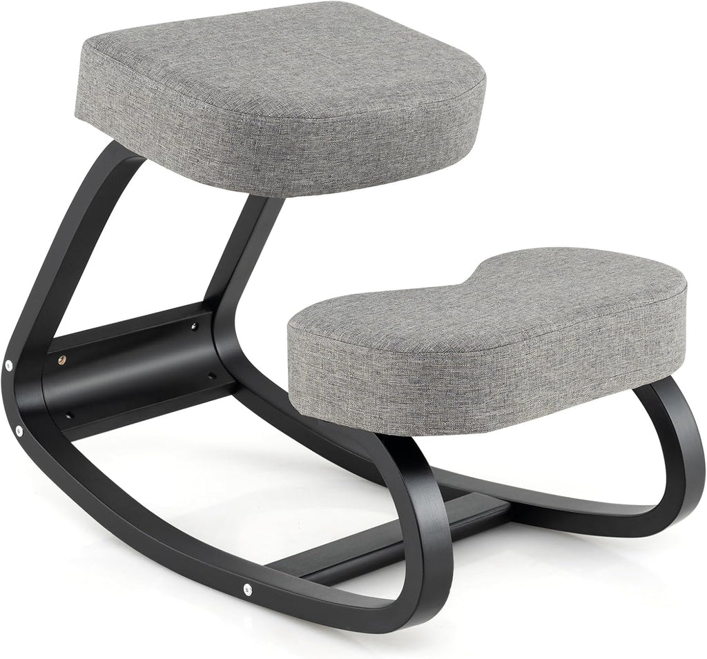 SlickBlue Wooden Ergonomic Backless Rocking Kneeling Chair with Padded Cushion, Active Sitting