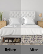 Bed Skirt King Size Paisley Ethnic Style Pleated Dust Ruffle Easy Fit Bedskirts with 16 Inch Drop Purple Vintage Floral Wrinkle and Fade Resistant Bedroom Decor