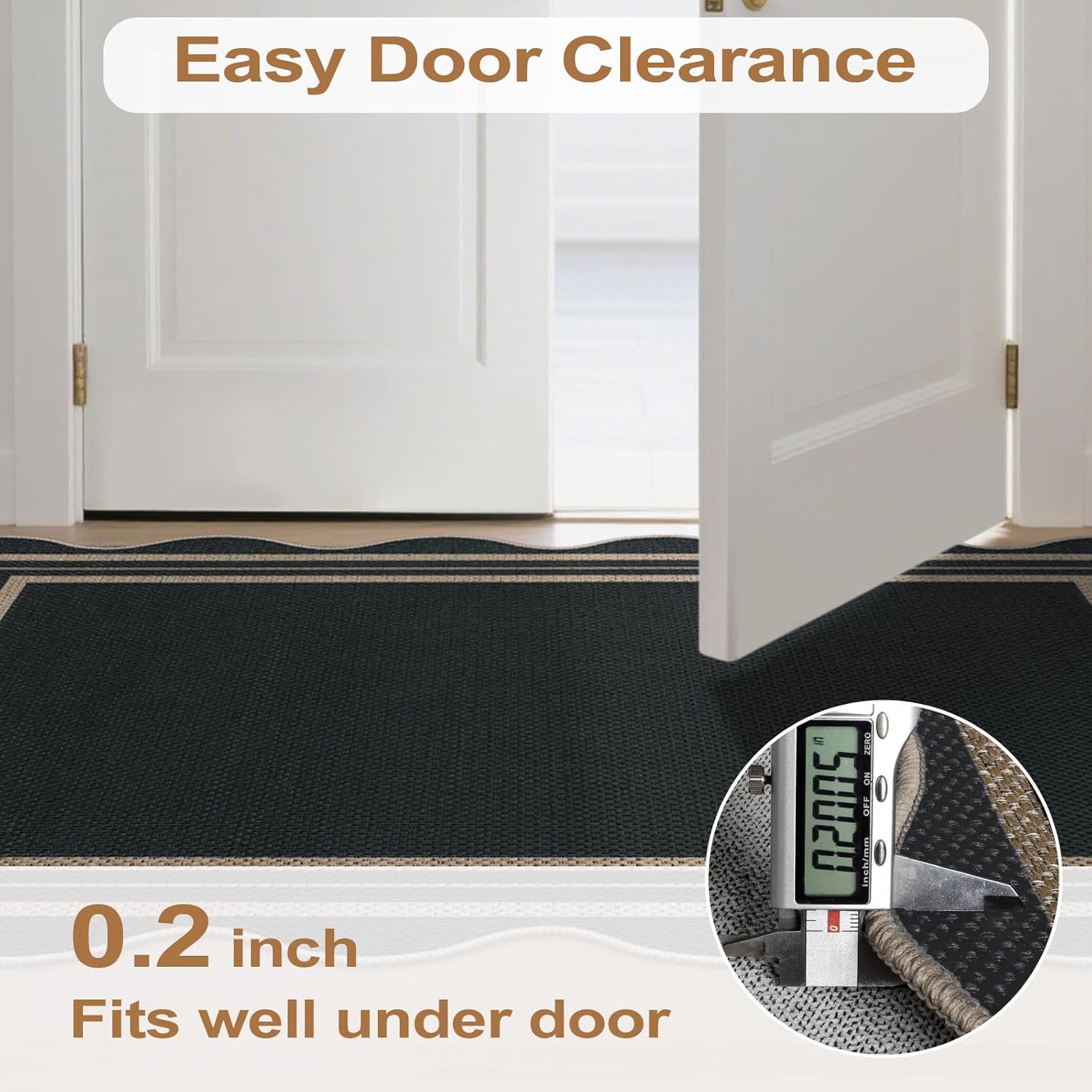 Scalloped Easy Jute 3x5 Outdoor Rug, Washable Rugs for Entryway Black Front Door Mat, Farmhouse Neutral Non Slip Indoor Carpet for Patio Living Room Backyard