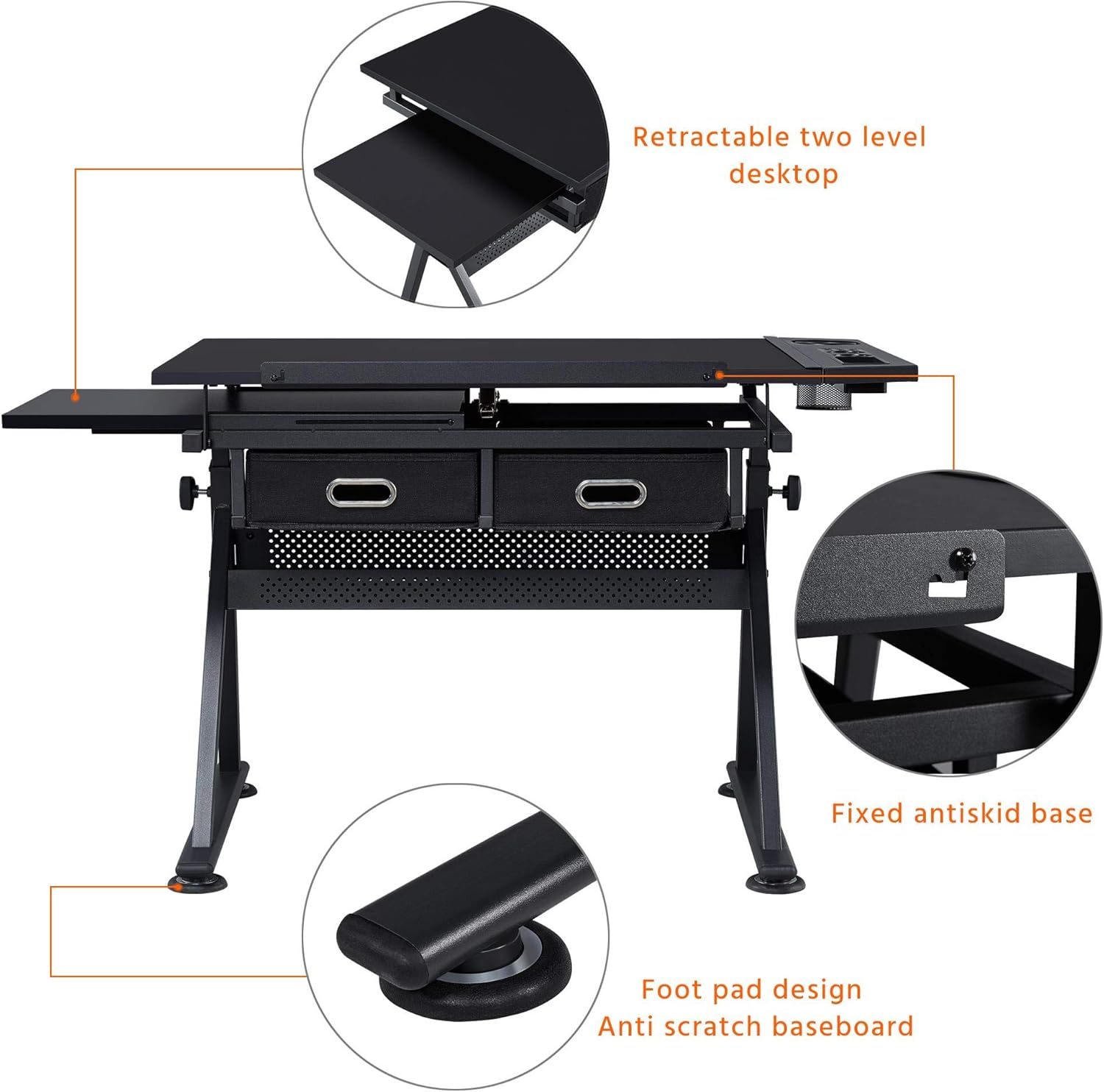 Topeakmart Drafting Table for Artists, Height Adjustable Drawing Draft Desk, Tiltable Tabletop, Art Craft Work Station with Extra Board for Diamond Painting Sewing Graphic Designere