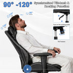 BEWISHOME Office Chair with Rubber Wheels, Big and Tall Office Chair, Ergonomic Office Chairs, Executive Desk Chair, Black PU Leather Computer Comfy Chairs with Lumbar Support, Adjustable Armrests