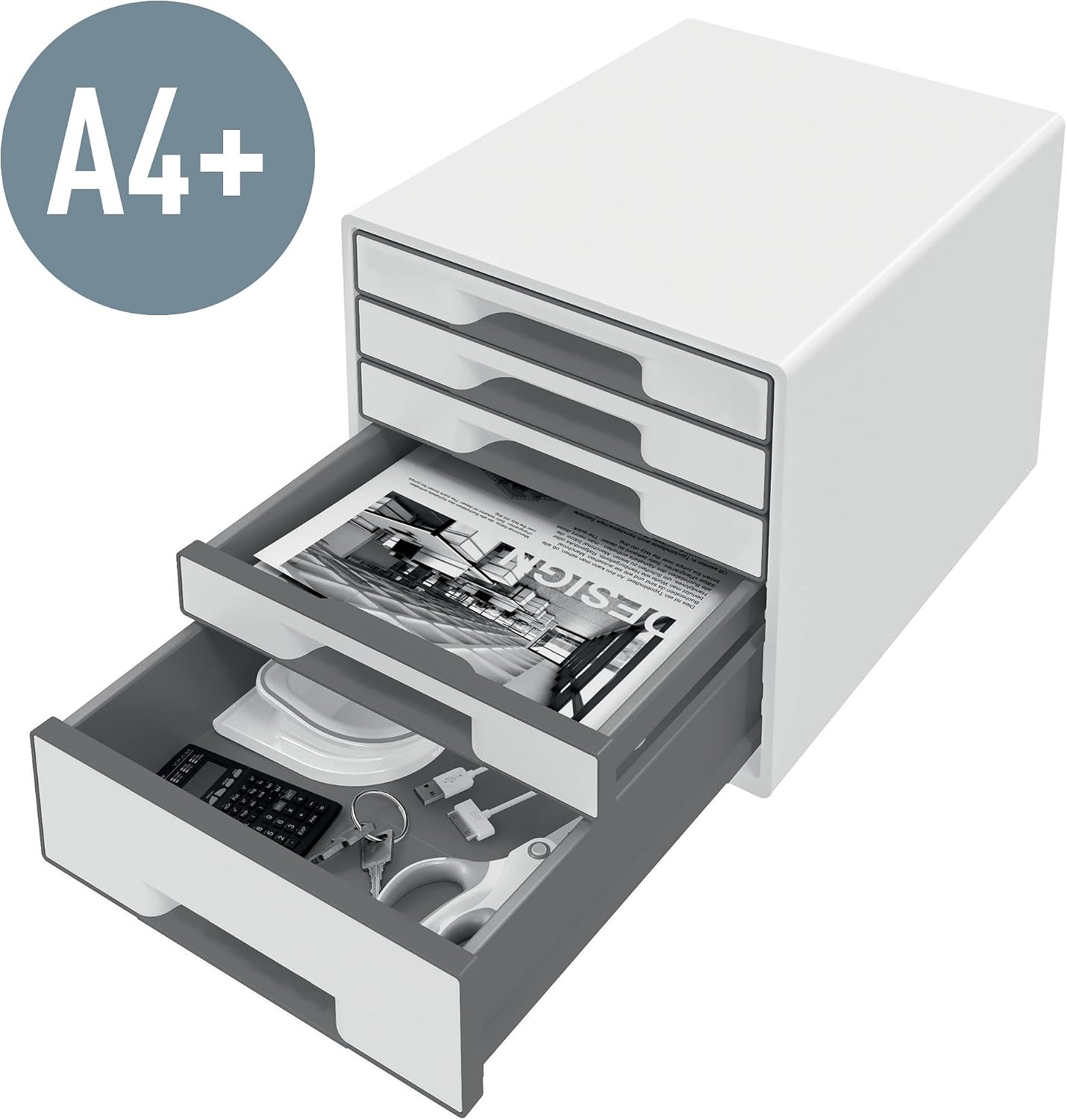 Leitz 52142036 A4 "Wow" Cube 5 Drawers Filling Unit - White/Blue
