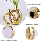 LCCCK Gold Ceramic Vases for Home Decor, Boho Vase for Flowers Pampas Grass Decorative, Hollow Donut Small Vase for Living Room Table Wedding Centerpiece Modern Vases (Gold)
