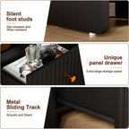 HIFYOBRO 21.6" Fluted Nightstand, End Table with Charging Station and LED Light, Modern End Side Table with Drawer (Black)