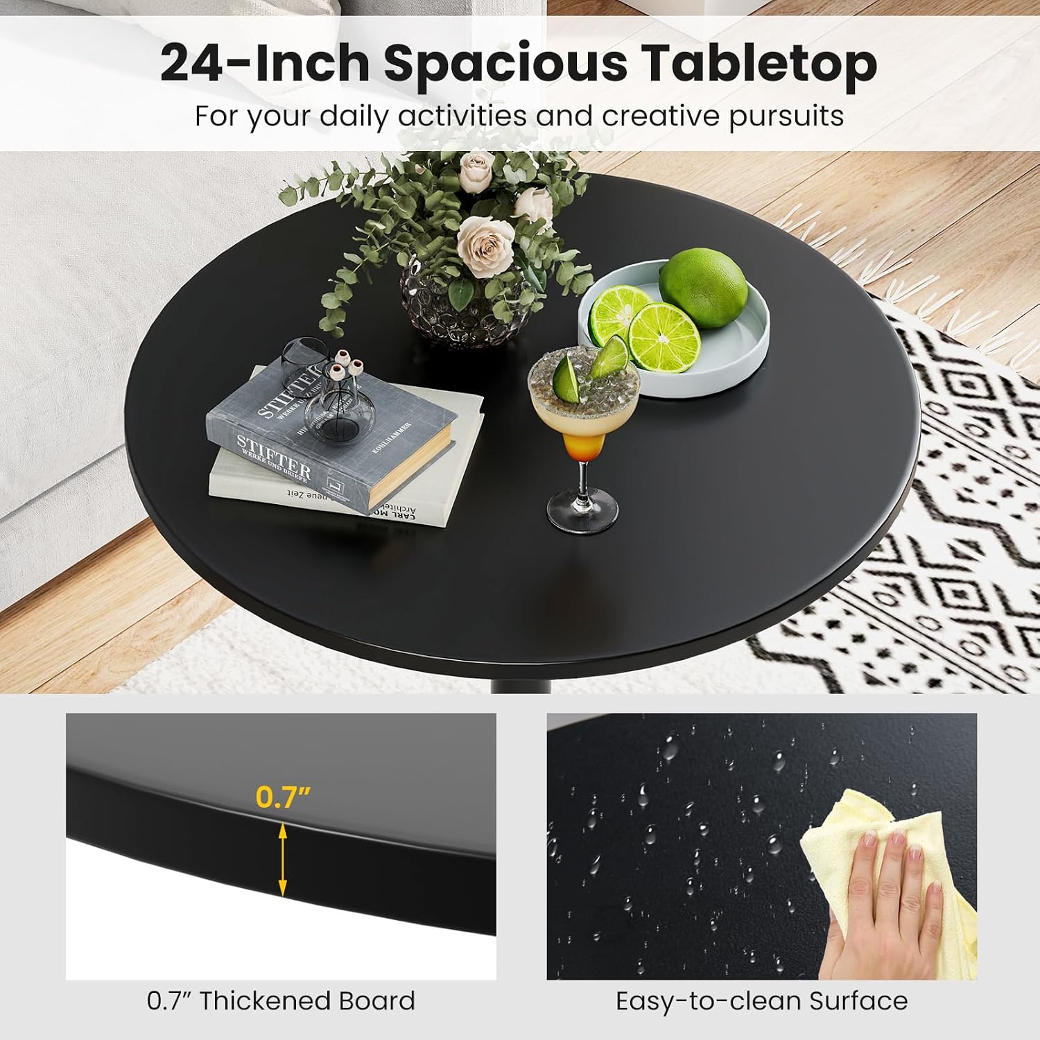 Giantex Two-in-one Bar Table with Detachable Pole, Metal Base, 24" Round Top, 40"/22" Two Convertible Height, Cocktail Table, Coffee Table, Pub Table for Dining Room, Restaurant, Kitchen (1, Black)