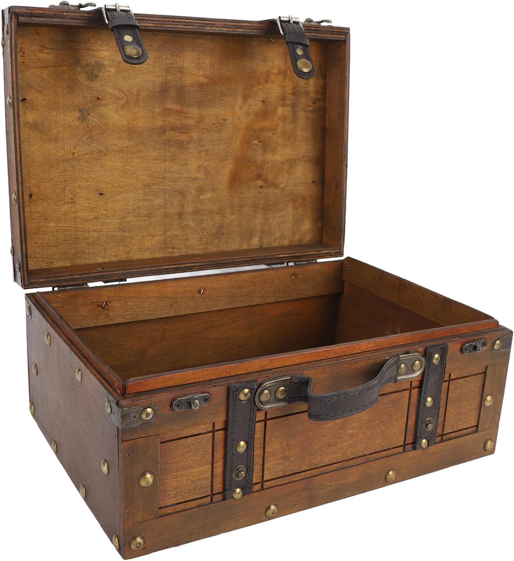 Vintage Distressed Wooden Chest Storage Trunk Handbag for Clothes Toys Photo Prop (Large)