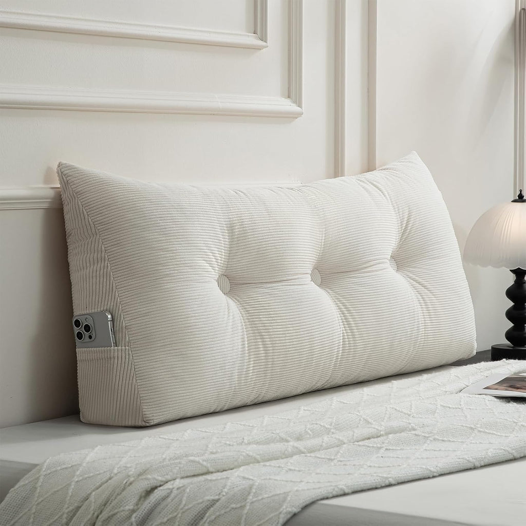 Gnostik Headboard Pillow Twin/Twin XL, Beige Triangle Wedge Pillow Headboard for Dorm, Daybed Backrest Cushion for Reading Sitting Working, 39.4"x15.7"x7.5"