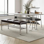 Modern Stainless Steel Long Bench with White Leather Cushion Home-use Soft-Padded Shoe Changing Stool Entryway(Large)
