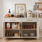 Mid-Century Modern Arched Sideboard, 55" Buffet Cabinet with Storage, 4-Door Accent Cabinet, Long Sideboard Buffet Table for Kitchen, Living Room, White