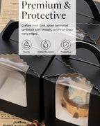 Bakepacker Individual Cupcake Boxes with Window 100 Count Black Single Cupcakes Box 3.6"X3.6"X4.3" Cupcake Carrier