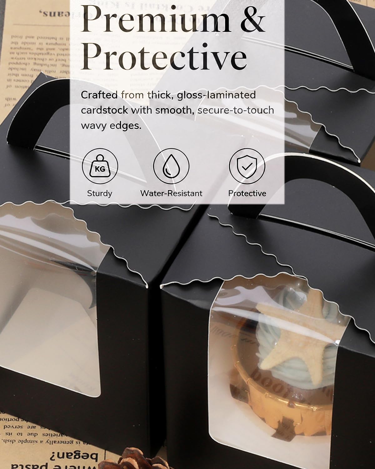 Bakepacker Individual Cupcake Boxes with Window 100 Count Black Single Cupcakes Box 3.6"X3.6"X4.3" Cupcake Carrier