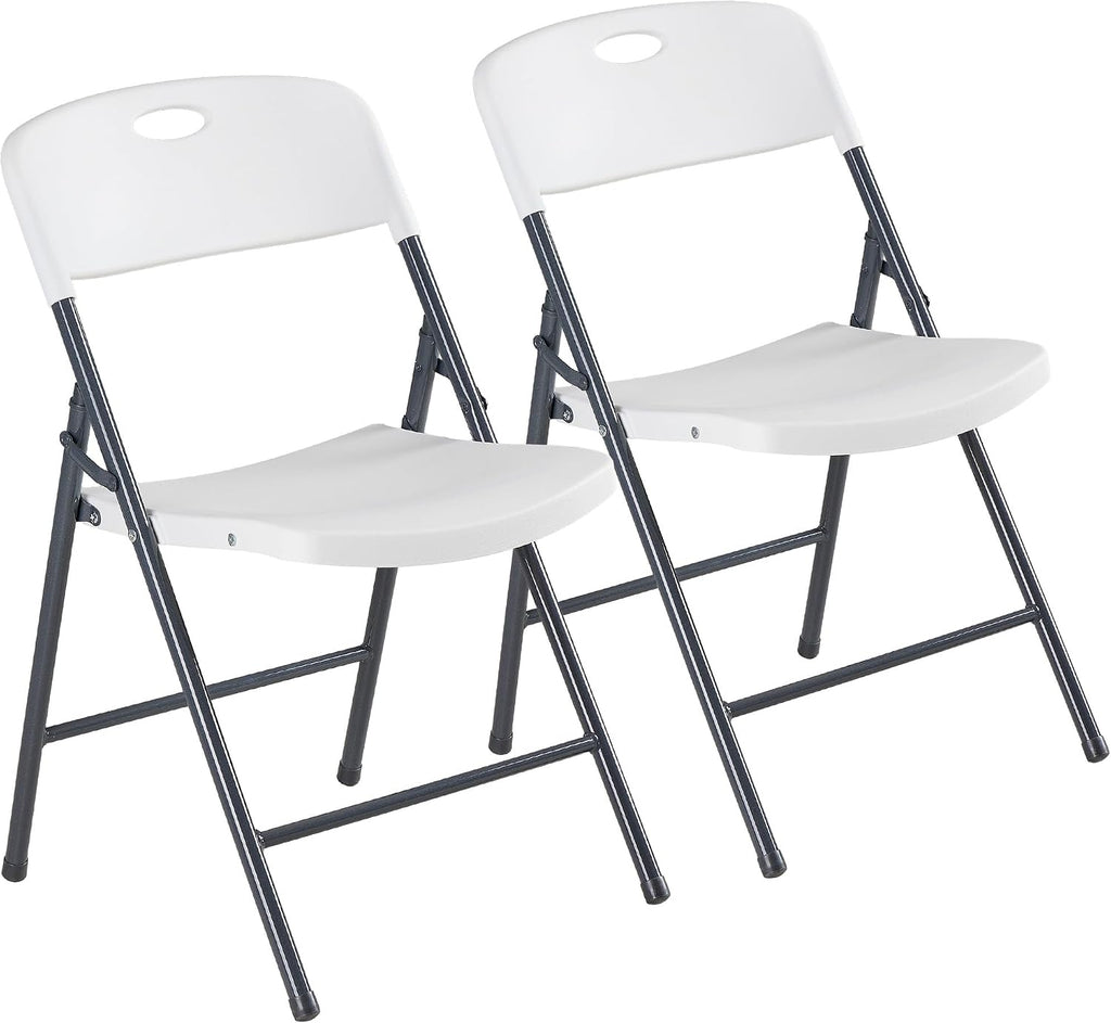 DUMOS 2 Pack White Folding Chairs, Plastic Portable Stackable Dining Chairs with Metal Frame, for Indoor Outdoor, for Home and Office, Conference, Party, Event, Wedding, Birthday, White