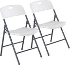 DUMOS 2 Pack White Folding Chairs, Plastic Portable Stackable Dining Chairs with Metal Frame, for Indoor Outdoor, for Home and Office, Conference, Party, Event, Wedding, Birthday, White