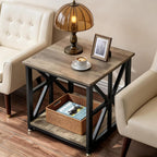 TooCust Square End Table with Storage Shelf, 24 inch Large Side Table with Rounded Corners, 2-Tier End Table Living Room, Upgraded X-Shaped Night Stand for Bedroom, Farmhouse Wood Table, Grey Wash