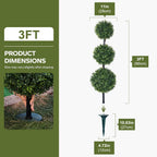 VeriNatural Artificial Plants Outdoor,3ft Artificial Triple Ball Boxwood Topiary Tree,Set of 2 UV Resistant Fake Potted Plants for Front Porch Decor,Faux Plant for Home,Garden, Balcony,Patio
