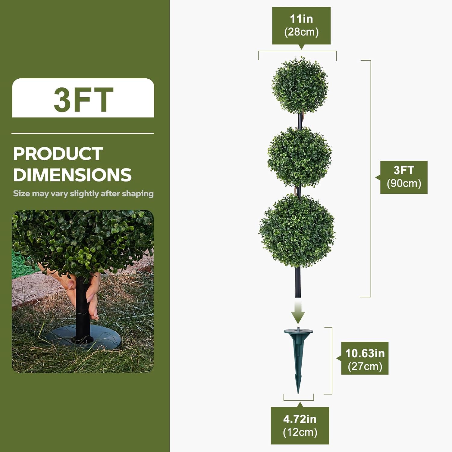VeriNatural Artificial Plants Outdoor,3ft Artificial Triple Ball Boxwood Topiary Tree,Set of 2 UV Resistant Fake Potted Plants for Front Porch Decor,Faux Plant for Home,Garden, Balcony,Patio