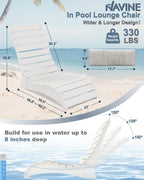 NAVINE Pool Lounge Chairs Set of 2, HDPE Adjustable Chaise Chairs with Headrest, Weighted Fade-Resistant Pool Chairs and Lounger for Baja Ledge，Poolside and Deck, White