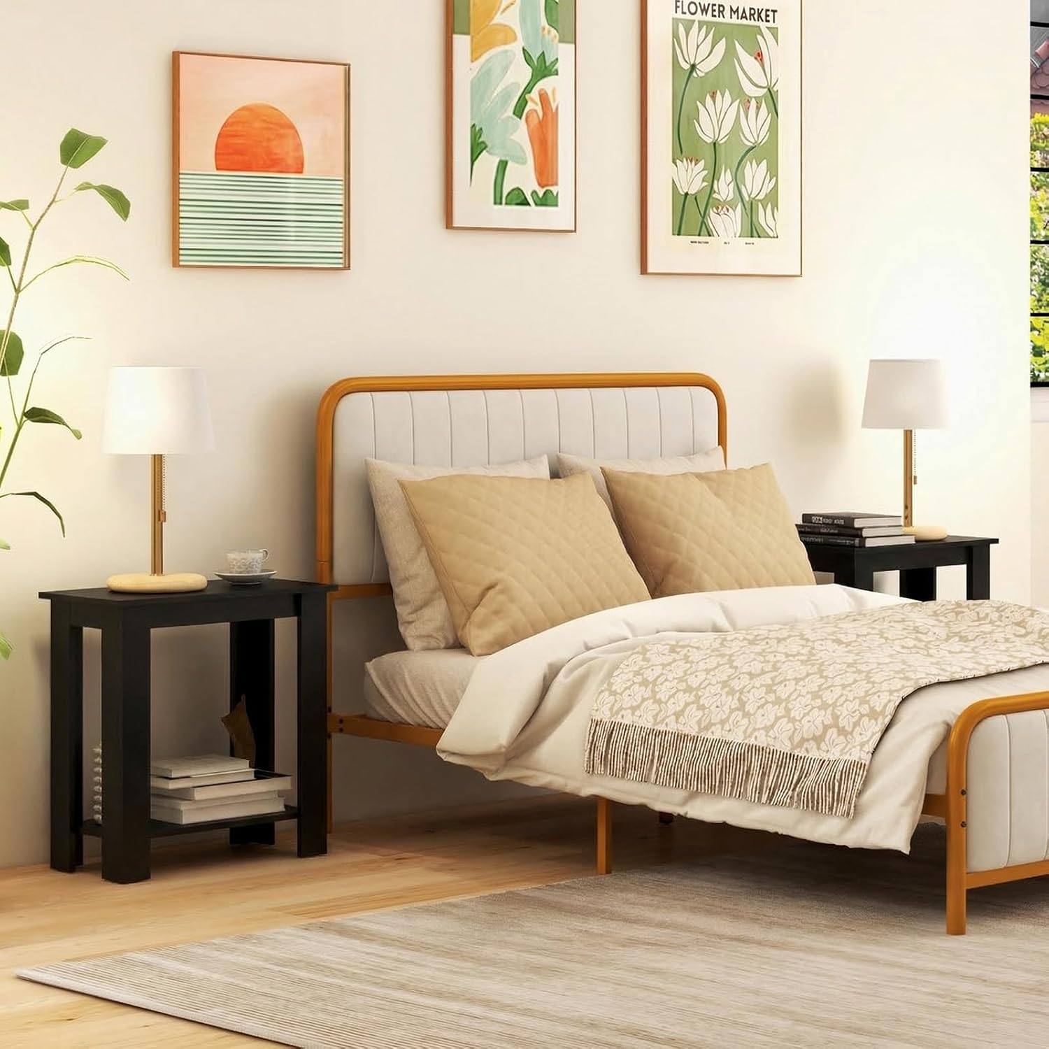 Giantex Narrow End Table, 2-Tier Side Table with Open Storage Shelf, Retro Wood Sofa Table Bedside Tables for Small Spaces, Slim Nightstand for Living Room, Bedroom, Easy Assembly, Black