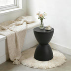 Small Plastic Drum Side Table Plastic Hourglass Modern End Table Round Outdoor Stool Side Table for Coffee Patio Indoor Home Bedroom, 11.81 * 16.93 in, Black
