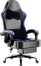 Gaming Chair with Pocket Spring Cushion and Footrest, Ergonomic Computer Chair for Adults, Breathable PU Leather Game Chair