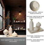 White Ceramic Vase Set of 3 in Beige, Modern Aesthetic Stone-Look Textured Pottery Vases for Shelf & Bookshelf Home Decor, Neutral Minimalist Decorative Vases for Flowers & Pampas Grass