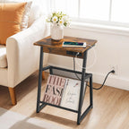 HOOBRO Side Table with Charging Station, Small End Table with Magazine Storage Rack, Industrial Nightstand for Small Spaces, Living Room, Bedroom, Dorm, Office, Rustic Brown and Black BF001UBZ01