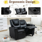 AVAWING Kids Recliner Chair, Double PU Leather Kids Loveseat w/Cup Holder, Lounge Sofa Chair w/Adjustable Footrest & Headrest for Boys Girls 3+ Age Group, Black